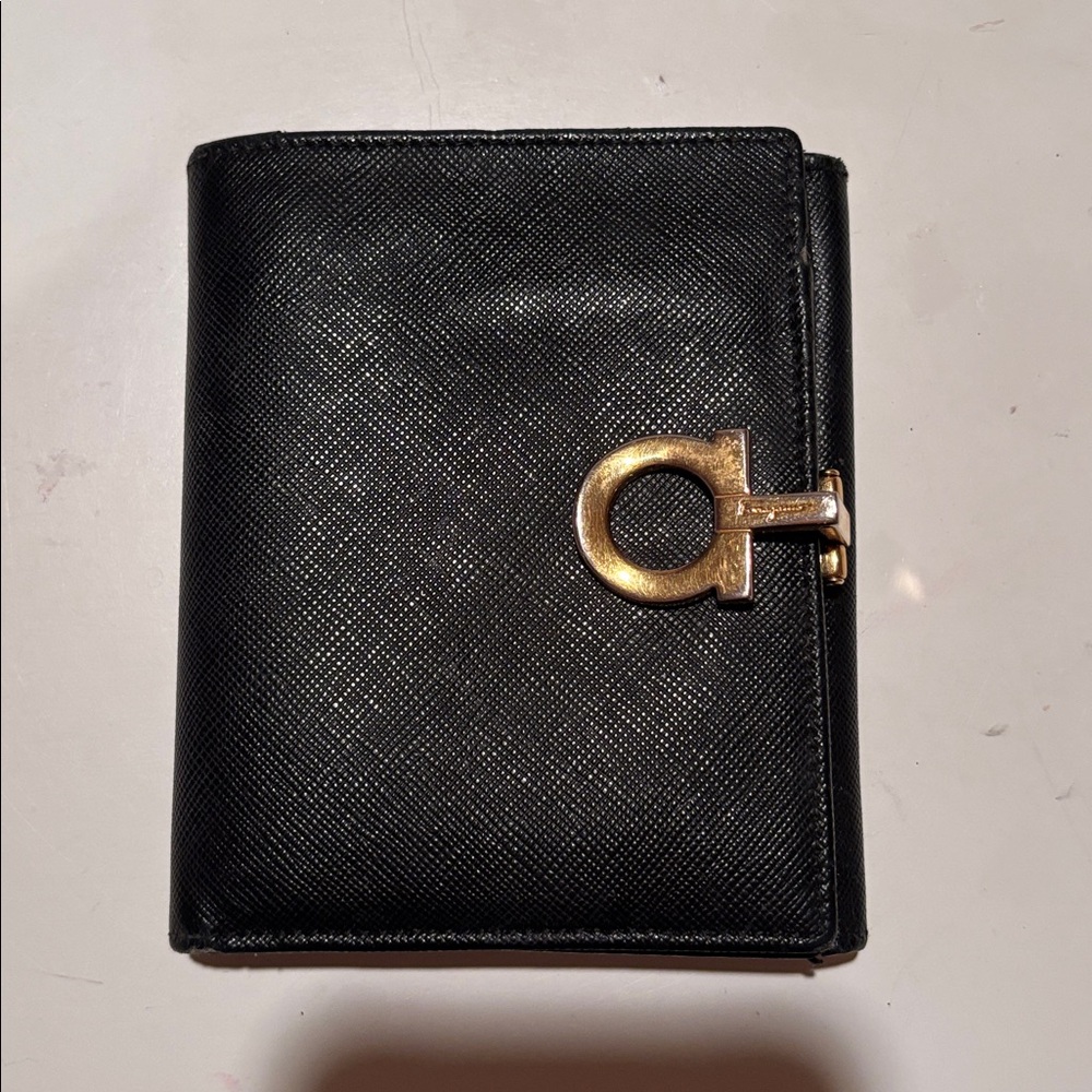 Salvatore Ferragamo Black Wallet with Gold Accent